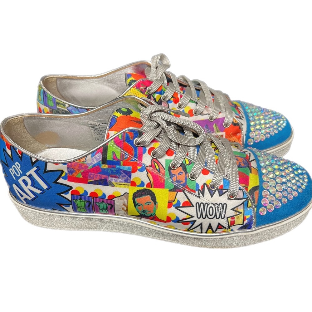 Gianmarco Lorenzi Pop Art Rhinestone Studded Sneakers Luxury Casual Shoes